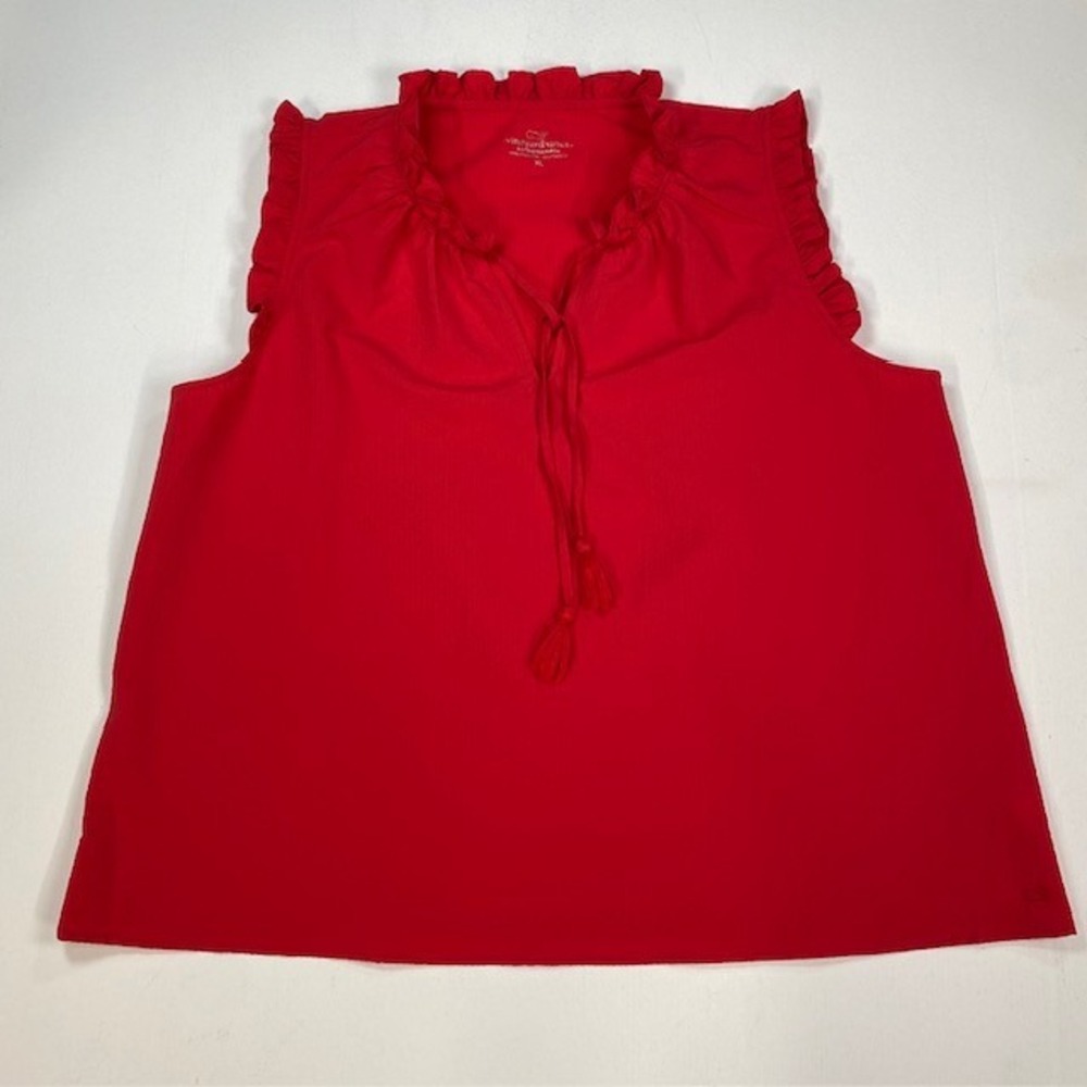 Vineyard Vines Performance Red Ruffle Tassel Sleeveless Top XL Flowy Cruisewear
